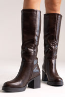 Boots with High Block Heel - Dark Brown Matte - thefashionproject.gr - Ideal shoes