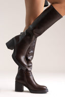 Boots with High Block Heel - Dark Brown Matte - thefashionproject.gr - Ideal shoes