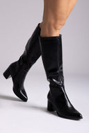 Boots with Low Block Heel - Black Matte - thefashionproject.gr - Ideal shoes