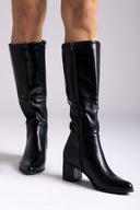 Boots with Low Block Heel - Black Matte - thefashionproject.gr - Ideal shoes