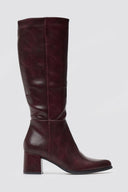 Boots with Low Block Heel - Burgundy Matte - thefashionproject.gr - Ideal shoes