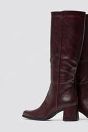 Boots with Low Block Heel - Burgundy Matte - thefashionproject.gr - Ideal shoes
