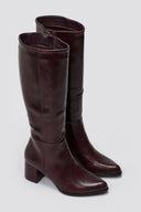Boots with Low Block Heel - Burgundy Matte - thefashionproject.gr - Ideal shoes