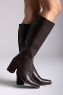 Boots with Low Block Heel - Dark Brown Matte - thefashionproject.gr - Ideal shoes