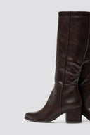 Boots with Low Block Heel - Dark Brown Matte - thefashionproject.gr - Ideal shoes