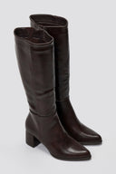 Boots with Low Block Heel - Dark Brown Matte - thefashionproject.gr - Ideal shoes