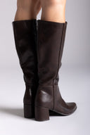 Boots with Low Block Heel - Dark Brown Matte - thefashionproject.gr - Ideal shoes