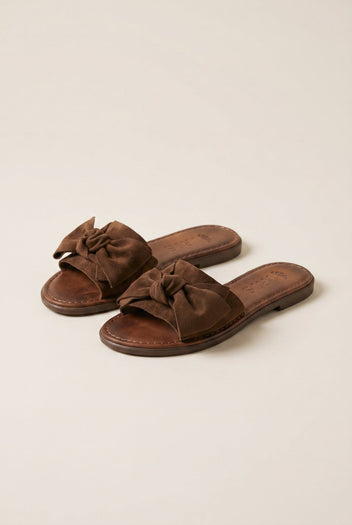 IRIS - Bow Detail Sandals - Brown Suede