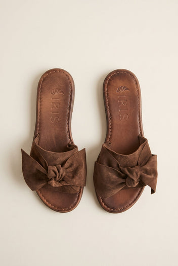 IRIS - Bow Detail Sandals - Brown Suede