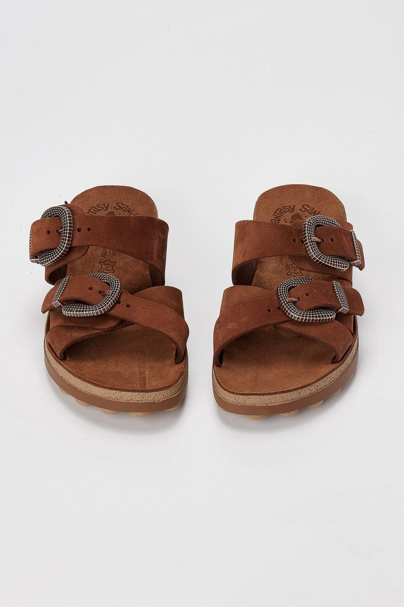 FANTASY SANDALS - Buckle Comfort Sandals - Brown Suede