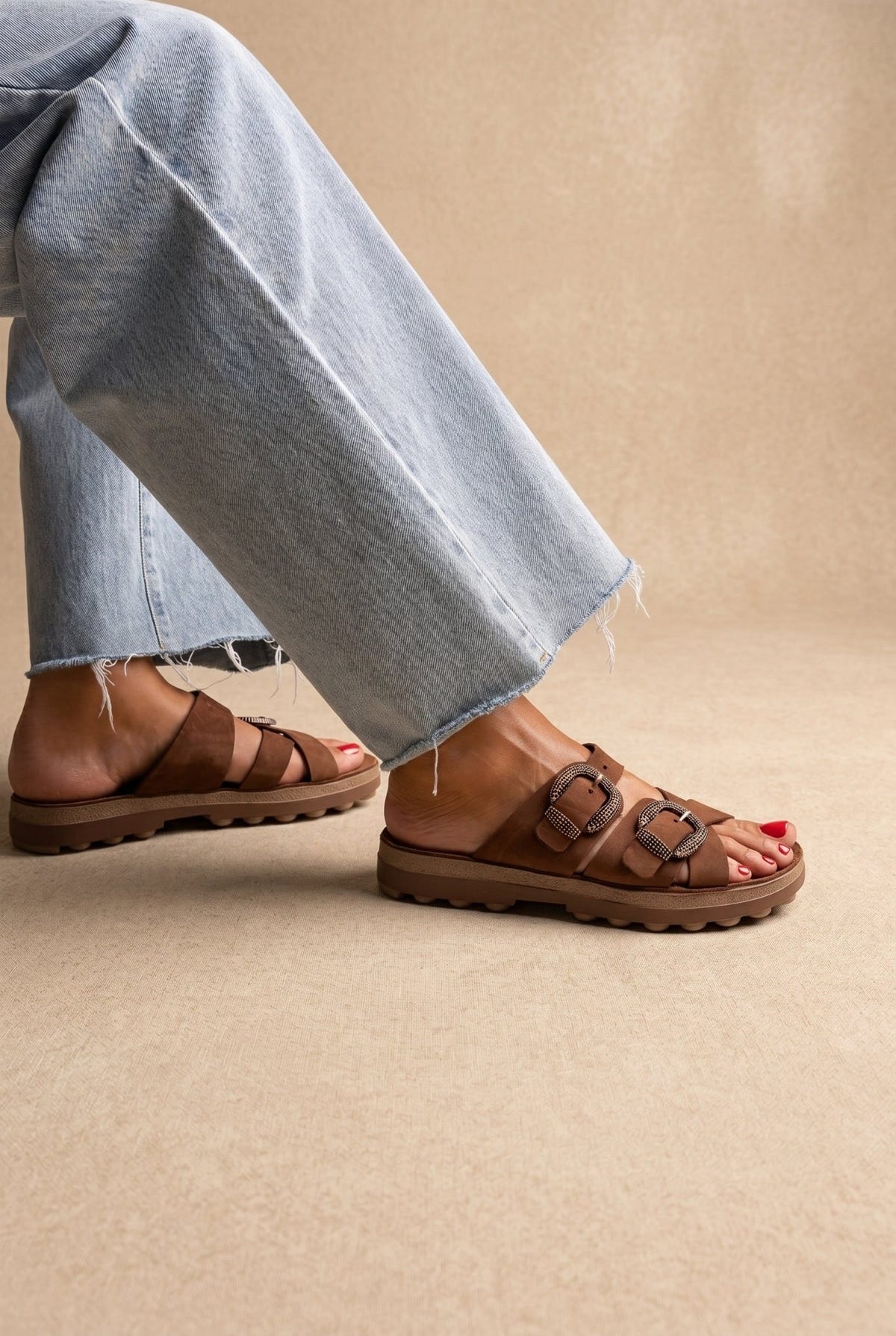 FANTASY SANDALS - Buckle Comfort Sandals - Brown Suede