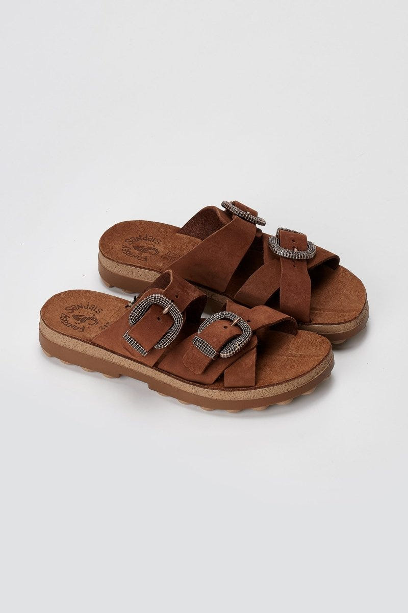 FANTASY SANDALS - Buckle Comfort Sandals - Brown Suede