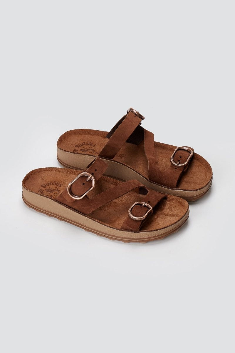 FANTASY SANDALS - Buckle Comfort Sandals - Brown Suede
