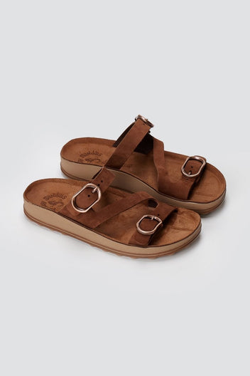 FANTASY SANDALS - Buckle Comfort Sandals - Brown Suede