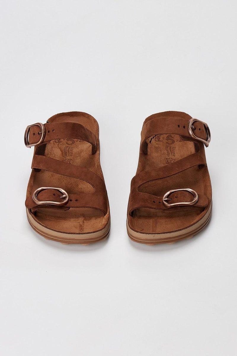 FANTASY SANDALS - Buckle Comfort Sandals - Brown Suede
