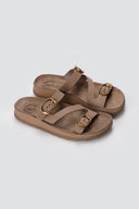 FANTASY SANDALS - Buckle Comfort Sandals - Taupe Suede