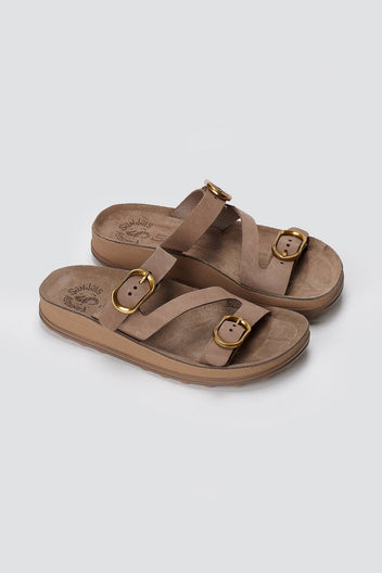 FANTASY SANDALS - Buckle Comfort Sandals - Taupe Suede