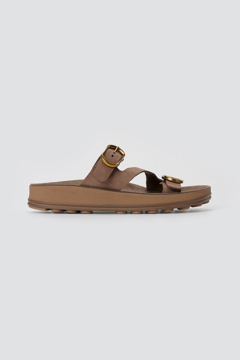 FANTASY SANDALS - Buckle Comfort Sandals - Taupe Suede