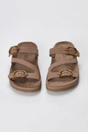 FANTASY SANDALS - Buckle Comfort Sandals - Taupe Suede