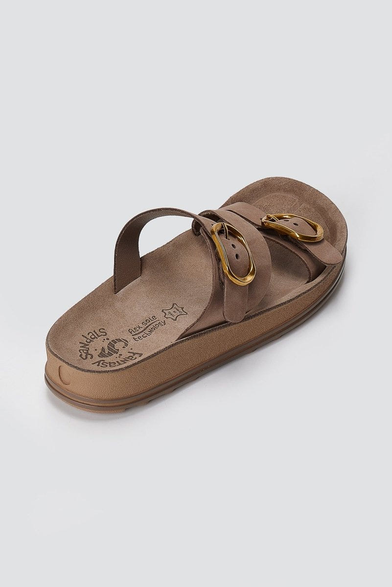 FANTASY SANDALS - Buckle Comfort Sandals - Taupe Suede