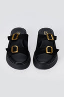 Estil - Buckle Flatform Sandals Comfort - Black Suede