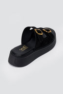 Estil - Buckle Flatform Sandals Comfort - Black Suede