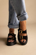 Estil - Buckle Flatform Sandals Comfort - Black Suede