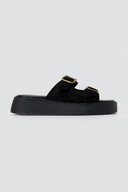 Estil - Buckle Flatform Sandals Comfort - Black Suede