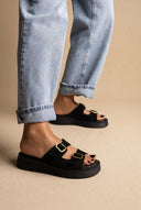 Estil - Buckle Flatform Sandals Comfort - Black Suede