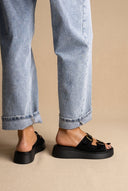 Estil - Buckle Flatform Sandals Comfort - Black Suede