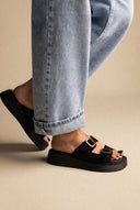 Estil - Buckle Flatform Sandals Comfort - Black Suede
