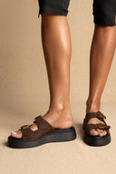 Estil - Buckle Flatform Sandals Comfort - Brown Suede