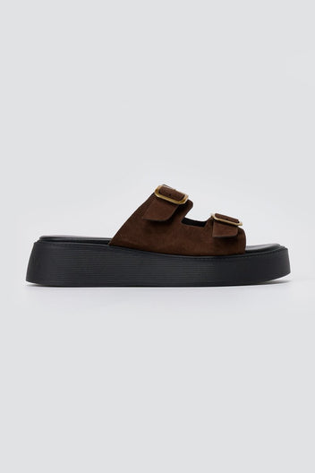 Estil - Buckle Flatform Sandals Comfort - Brown Suede