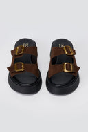 Estil - Buckle Flatform Sandals Comfort - Brown Suede