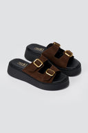 Estil - Buckle Flatform Sandals Comfort - Brown Suede