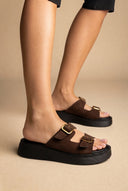 Estil - Buckle Flatform Sandals Comfort - Brown Suede