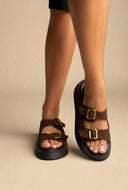 Estil - Buckle Flatform Sandals Comfort - Brown Suede