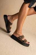 Estil - Buckle Flatform Sandals Comfort - Olive Suede