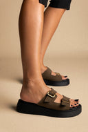 Estil - Buckle Flatform Sandals Comfort - Olive Suede