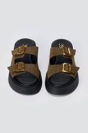 Estil - Buckle Flatform Sandals Comfort - Olive Suede