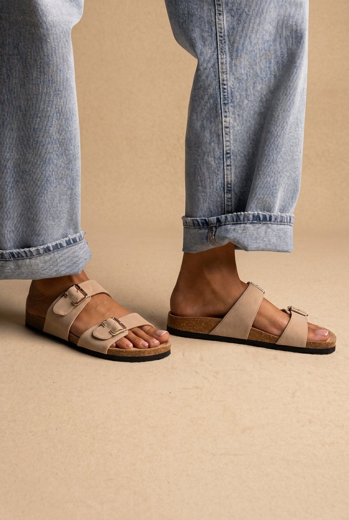 ONLY - Buckle Sandals Anatomical Footbed - Beige Suede