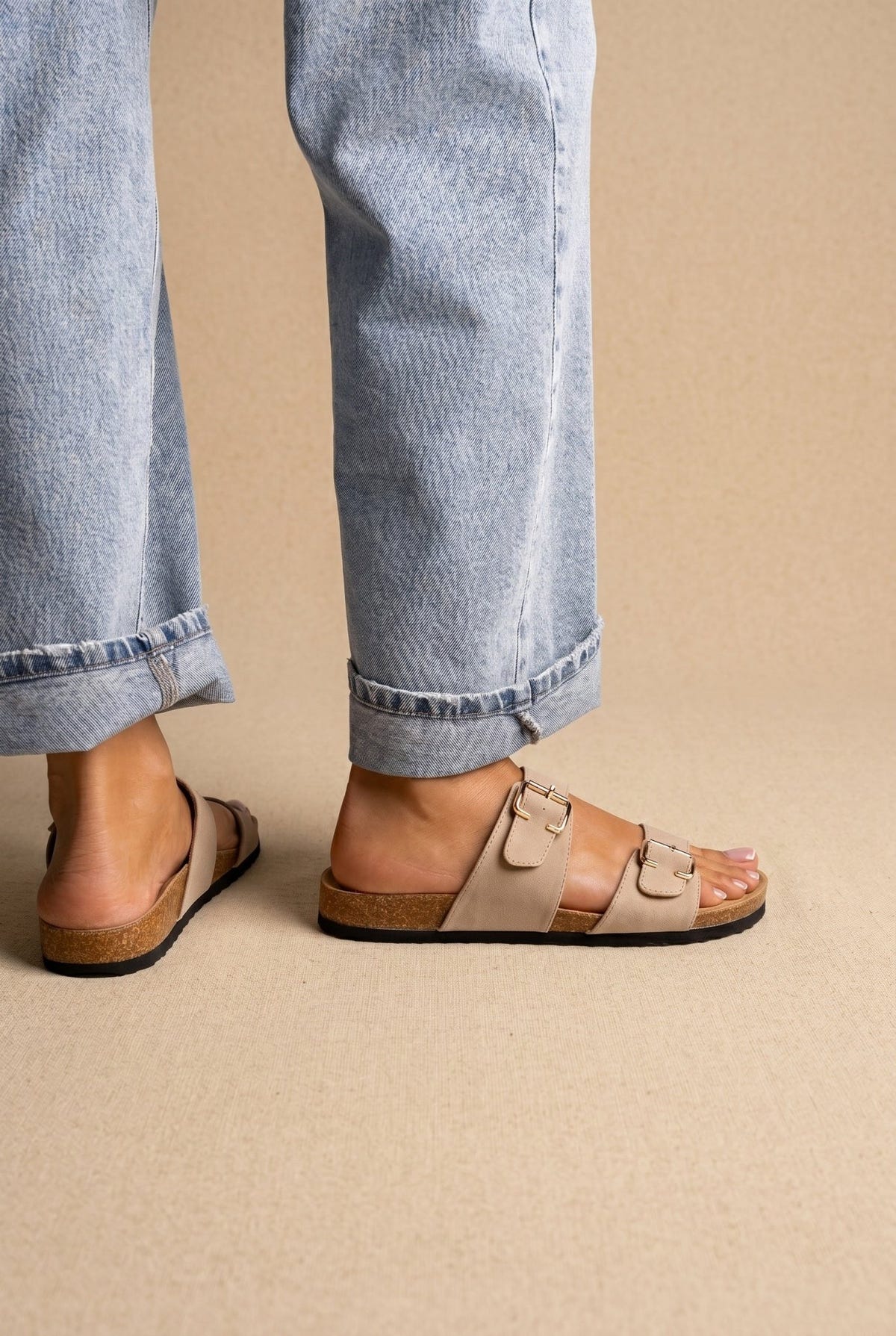 ONLY - Buckle Sandals Anatomical Footbed - Beige Suede