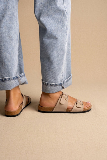 ONLY - Buckle Sandals Anatomical Footbed - Beige Suede