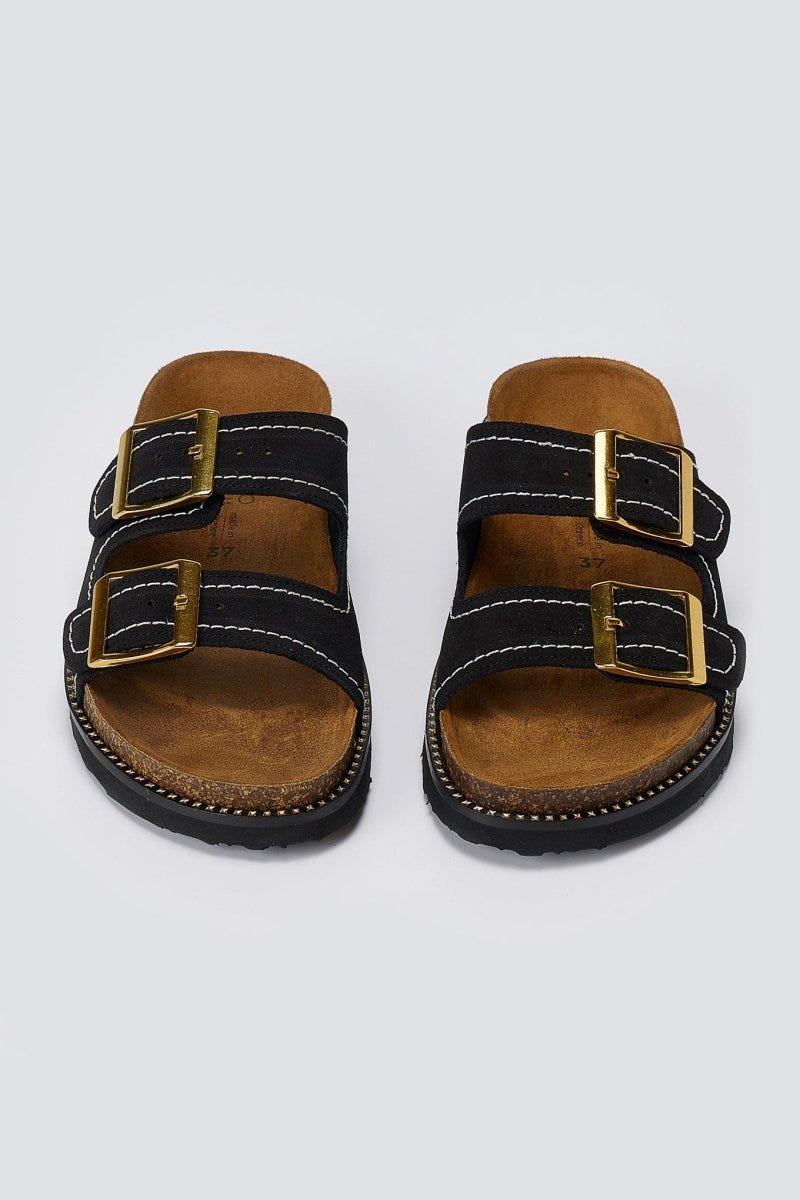 ATENEO - Buckle Sandals Anatomical Footbed - Black Suede