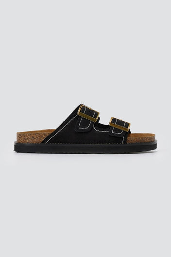 ATENEO - Buckle Sandals Anatomical Footbed - Black Suede