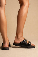 ATENEO - Buckle Sandals Anatomical Footbed - Black Suede