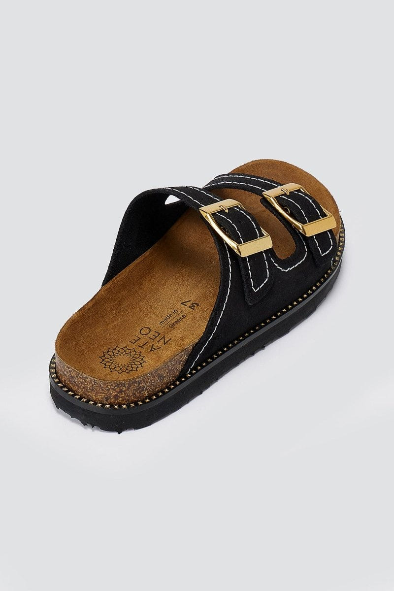 ATENEO - Buckle Sandals Anatomical Footbed - Black Suede