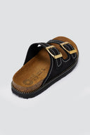 ATENEO - Buckle Sandals Anatomical Footbed - Black Suede