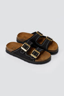 ATENEO - Buckle Sandals Anatomical Footbed - Black Suede