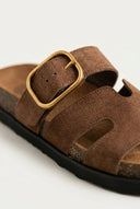 ATENEO - Buckle Sandals Anatomical Footbed - Brown Suede